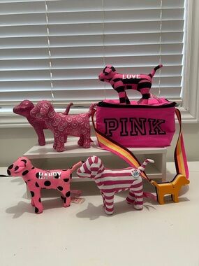 PINK Victoria's Secret Hot Pink collection of 5 dogs plus cosmetic/lunch bag